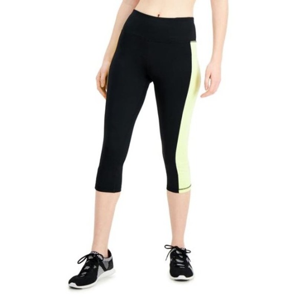 ID Ideology Women's Essentials Colorblocked Cropped Leggings black yellow,  M - Picture 1 of 8